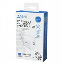 מטען קיר מהיר 38W GaN טייפ-סי PD 20W ו-USB QC 3.0 18W ANVIL מטען קיר מהיר 38W GaN טייפ-סי PD 20W ו-USB QC 3.0 18W ANVIL