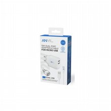 מטען קיר 12W עם 2 כניסות USB כולל כבל מיקרו USB ANVIL מטען קיר 12W עם 2 כניסות USB כולל כבל מיקרו USB ANVIL