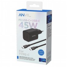 מטען קיר מהיר 45W GaN 2 כניסות טייפ-סי PD כולל כבל 100W ANVIL מטען קיר מהיר 45W GaN 2 כניסות טייפ-סי PD כולל כבל 100W ANVIL
