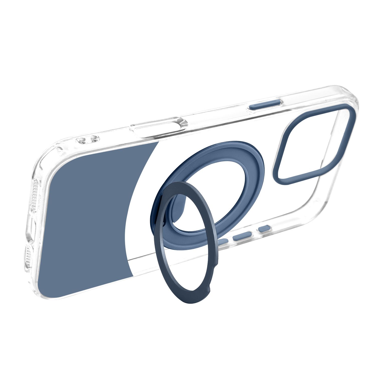טבעת MagSafe מסתובבת נפתחת למעמד – כיסוי Velox MagRing New לאייפון 16 פרו בגוון כחול
