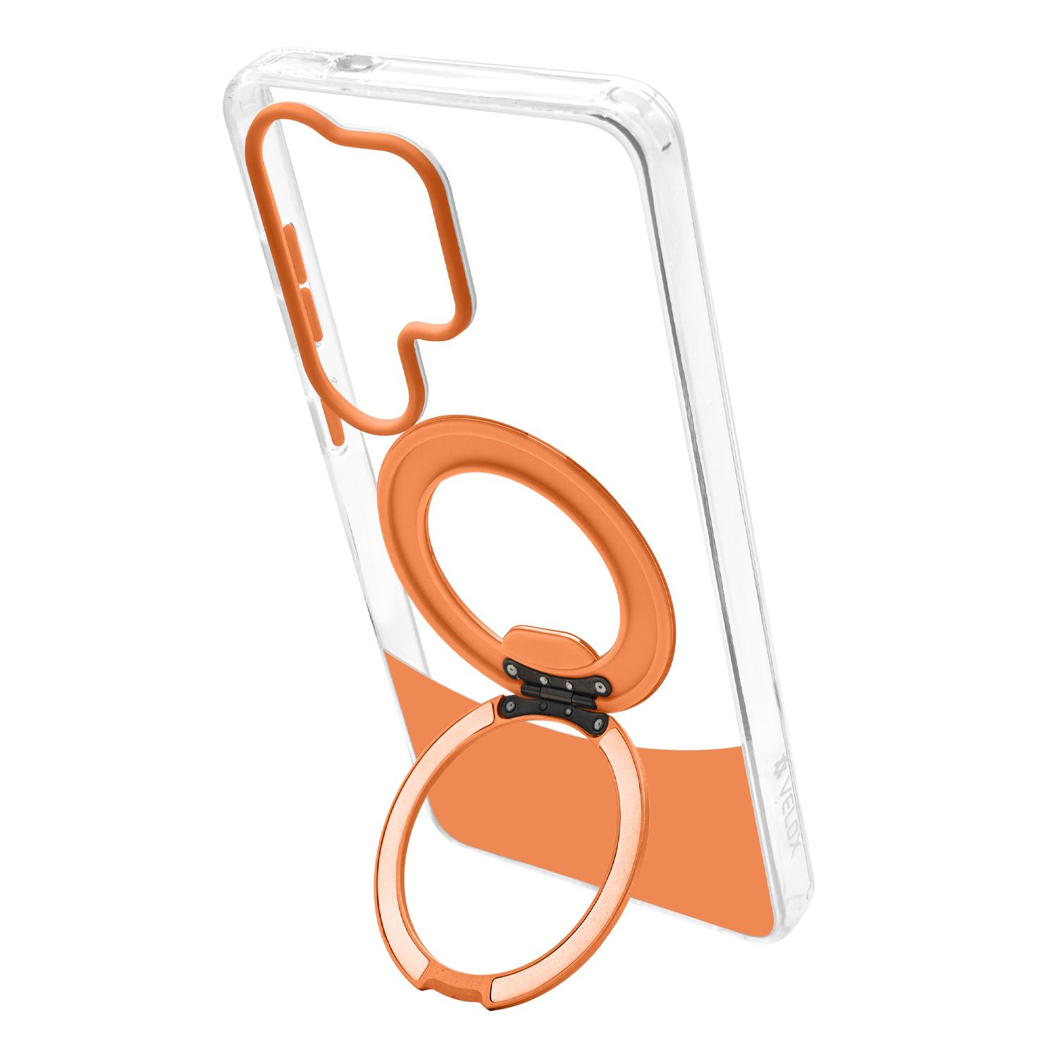 טבעת MagSafe מסתובבת נפתחת למעמד – כיסוי Velox MagRing New לגלקסי S26 אולטרה בגוון כתום